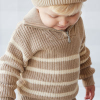 Jack Zip Jumper - Lenny Stripe Fawn Childrens Jumper from Jamie Kay USA