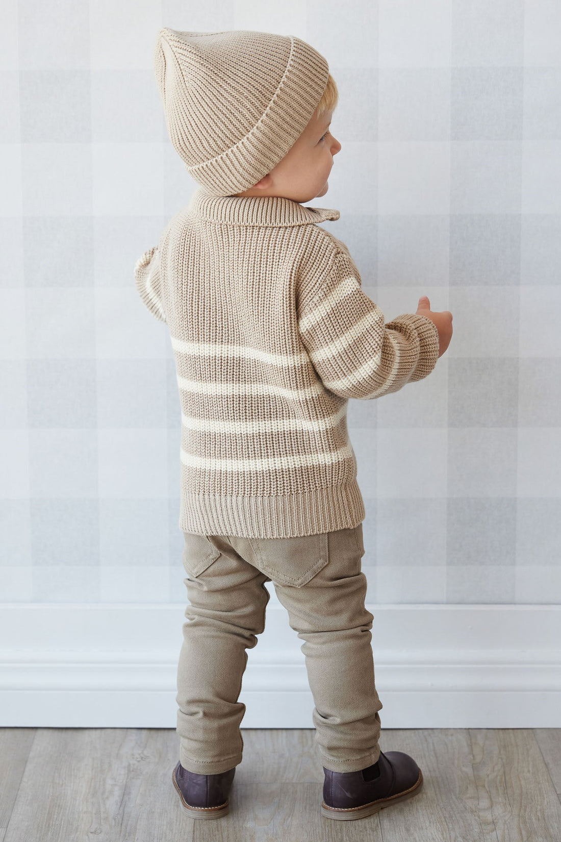 Jack Zip Jumper - Lenny Stripe Fawn Childrens Jumper from Jamie Kay USA