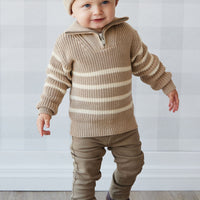 Jack Zip Jumper - Lenny Stripe Fawn Childrens Jumper from Jamie Kay USA