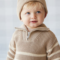 Jack Zip Jumper - Lenny Stripe Fawn Childrens Jumper from Jamie Kay USA