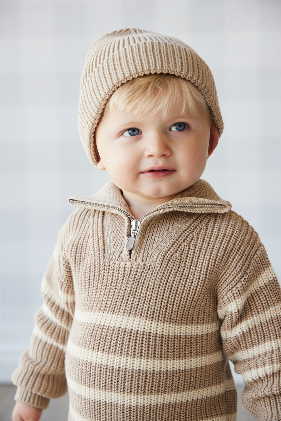 Jack Zip Jumper - Lenny Stripe Fawn Childrens Jumper from Jamie Kay USA