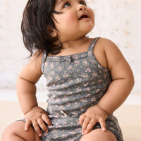 Organic Cotton Bridget Singlet Bodysuit - Rosalie Floral Lava Childrens Singlet Bodysuit from Jamie Kay USA