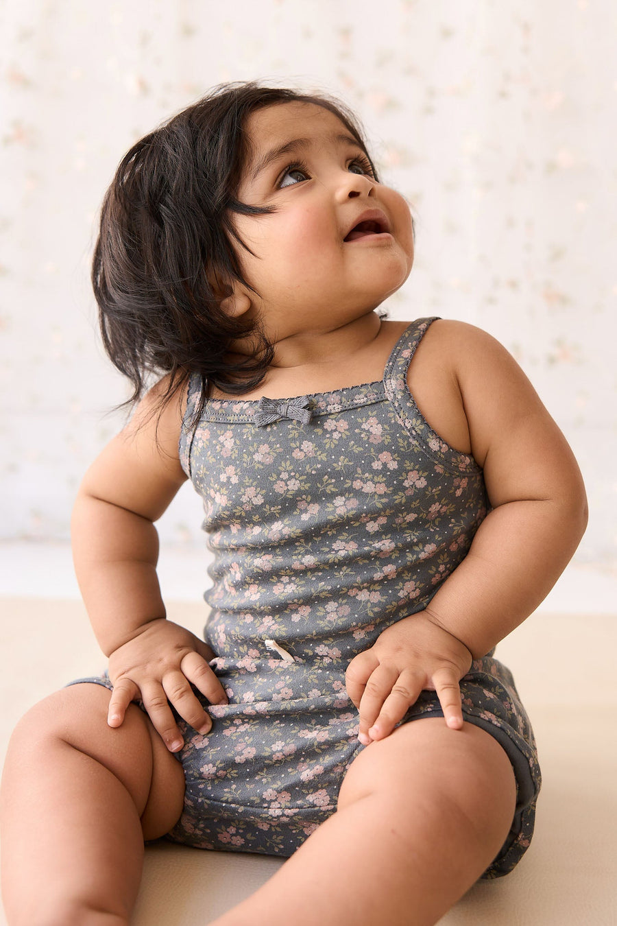 Organic Cotton Bridget Singlet Bodysuit - Rosalie Floral Lava Childrens Singlet Bodysuit from Jamie Kay USA