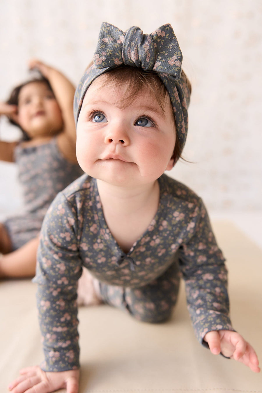 Organic Cotton Long Sleeve Bodysuit - Rosalie Floral Lava Childrens Bodysuit from Jamie Kay USA