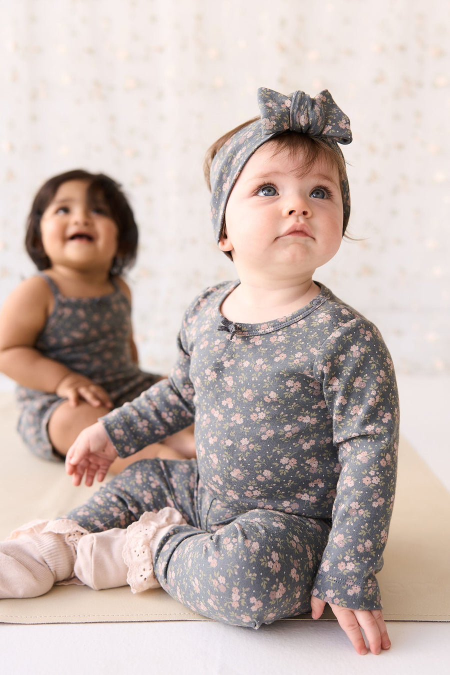 Organic Cotton Long Sleeve Bodysuit - Rosalie Floral Lava Childrens Bodysuit from Jamie Kay USA