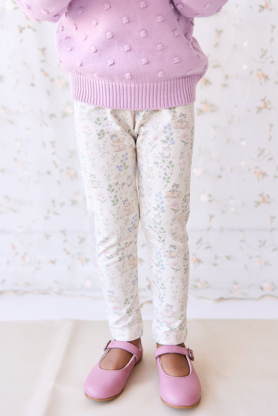 Organic Cotton Everyday Legging - Moons Garden Lavender Childrens Legging from Jamie Kay USA