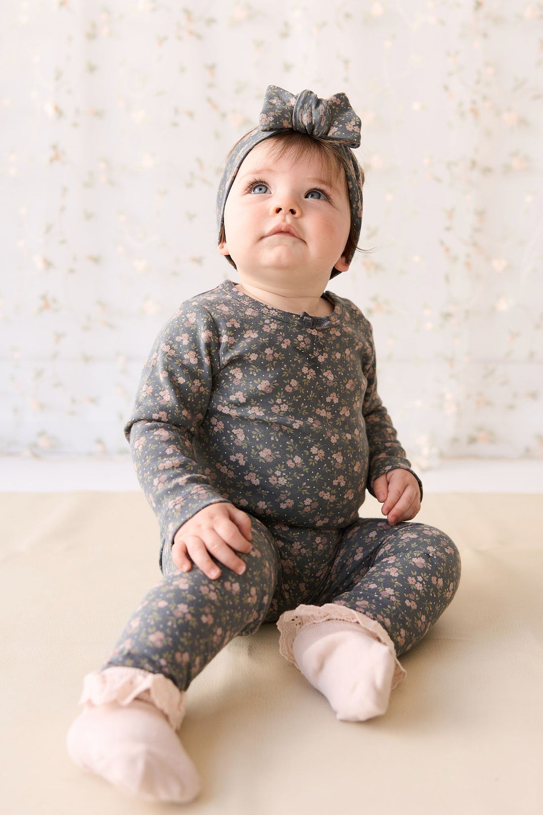 Organic Cotton Long Sleeve Bodysuit - Rosalie Floral Lava Childrens Bodysuit from Jamie Kay USA