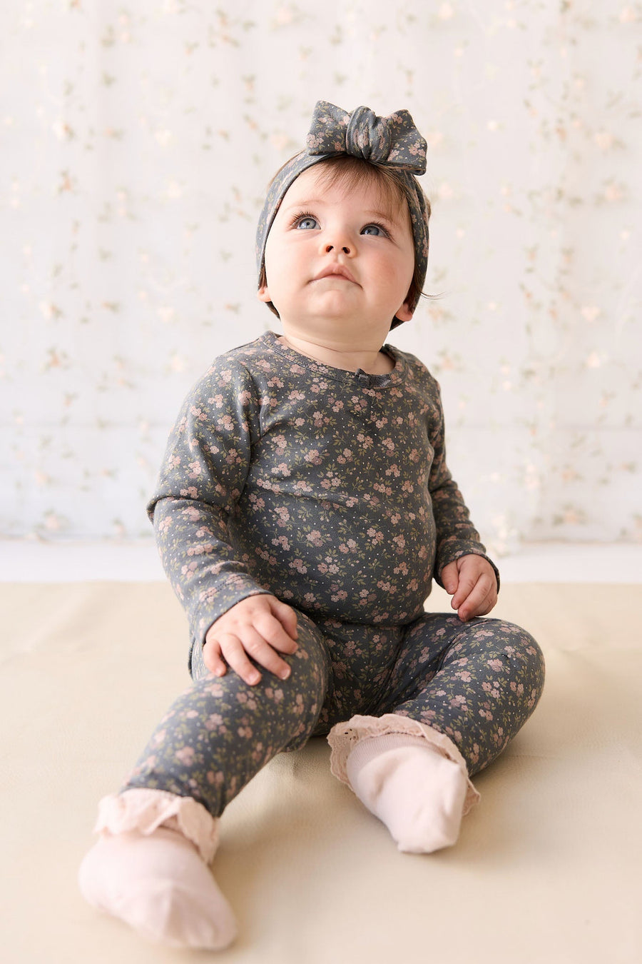 Organic Cotton Long Sleeve Bodysuit - Rosalie Floral Lava Childrens Bodysuit from Jamie Kay USA