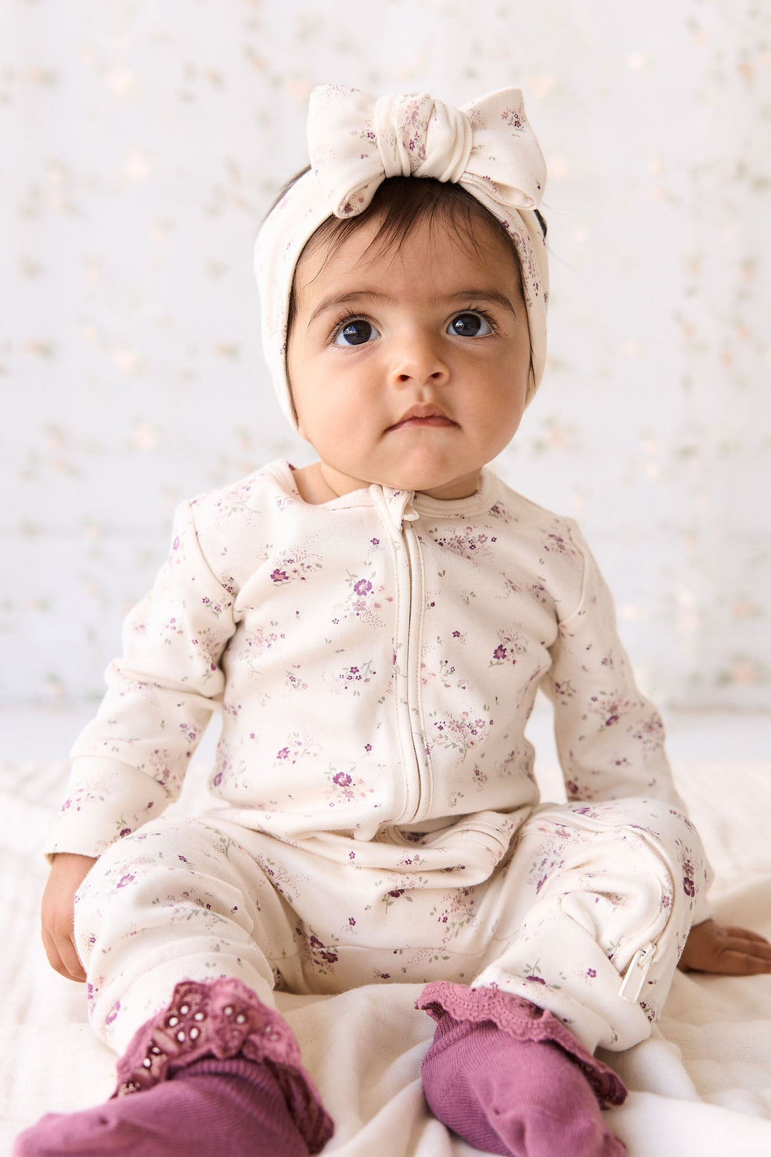 Organic Cotton Frankie Onepiece - Sweet William Floral Natural Childrens Onepiece from Jamie Kay USA