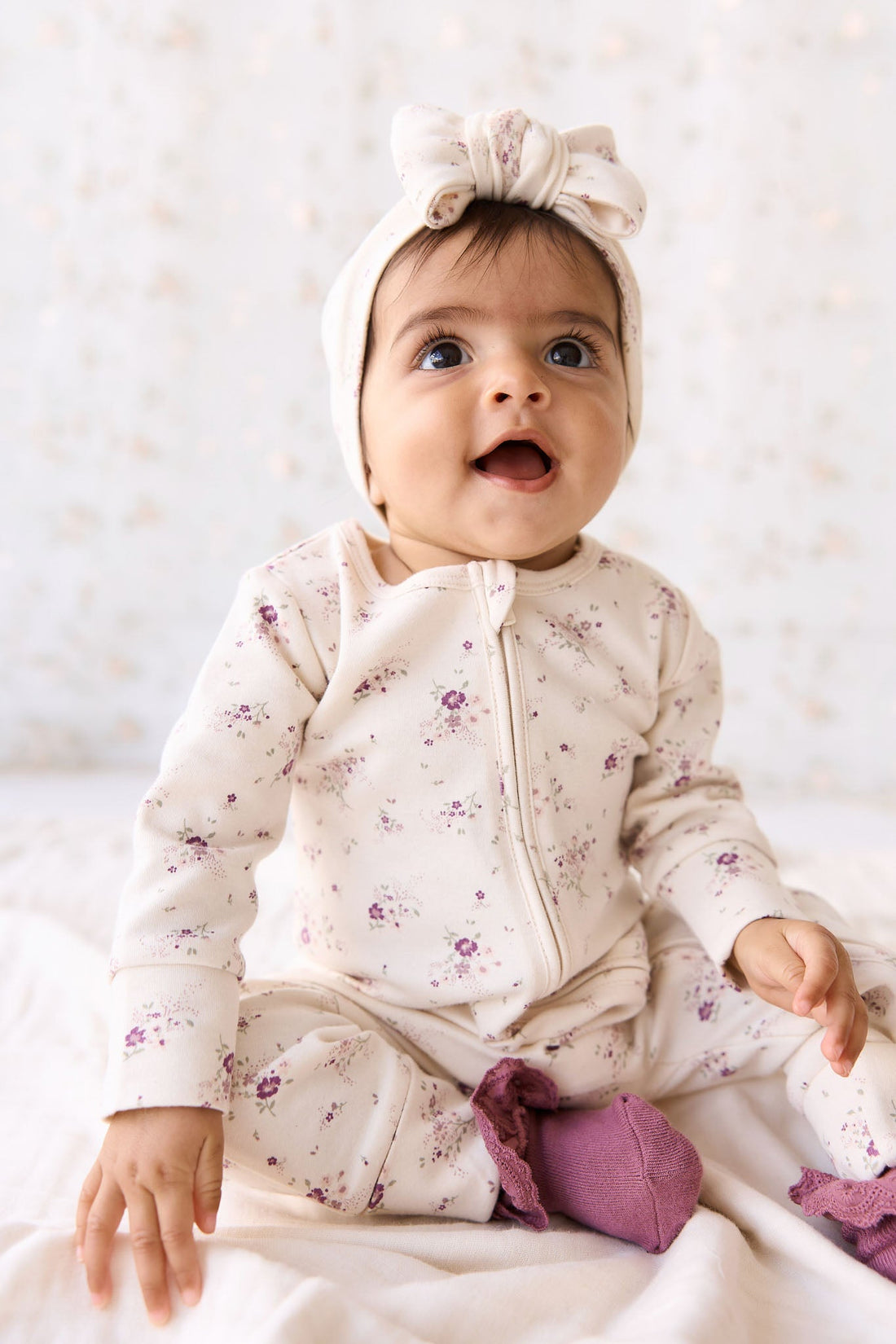 Organic Cotton Frankie Onepiece - Sweet William Floral Natural Childrens Onepiece from Jamie Kay USA