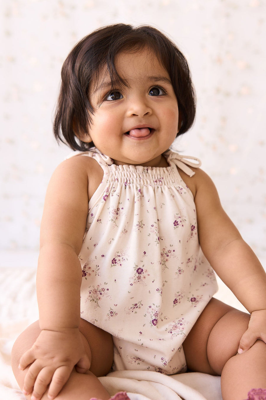 Organic Cotton Cassie Playsuit - Sweet William Floral Natural Childrens Playsuit from Jamie Kay USA