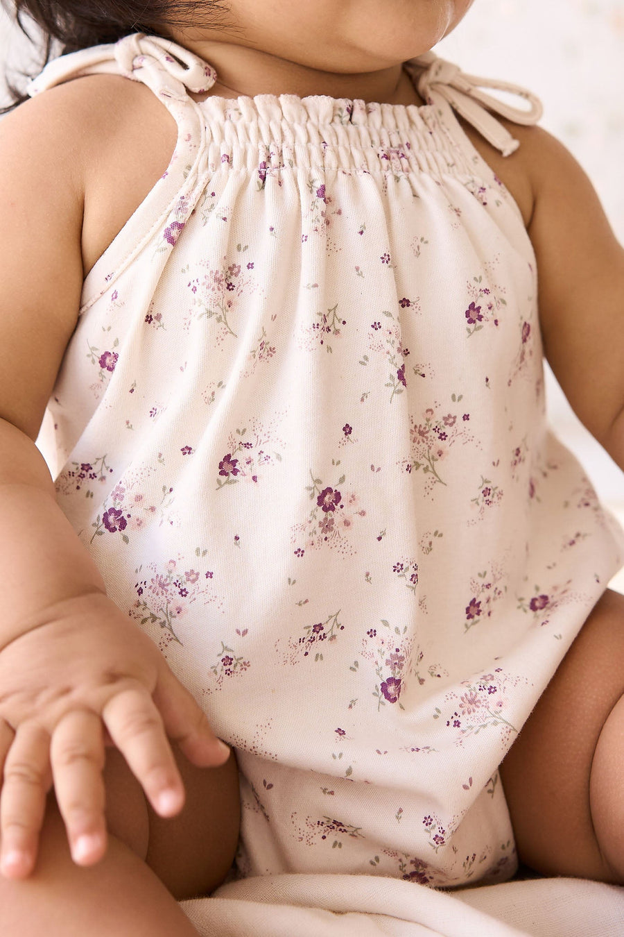 Organic Cotton Cassie Playsuit - Sweet William Floral Natural Childrens Playsuit from Jamie Kay USA