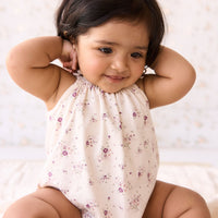 Organic Cotton Cassie Playsuit - Sweet William Floral Natural Childrens Playsuit from Jamie Kay USA