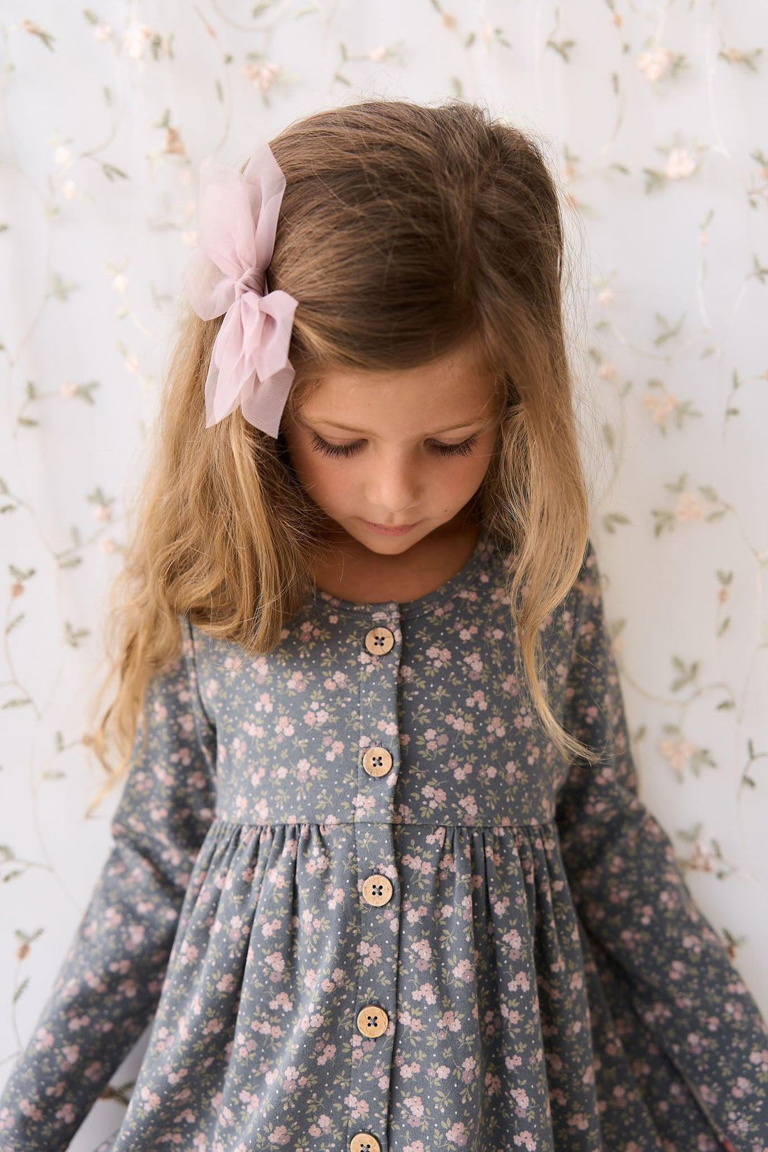 Organic Cotton Poppy Dress - Rosalie Floral Lava Childrens Dress from Jamie Kay USA