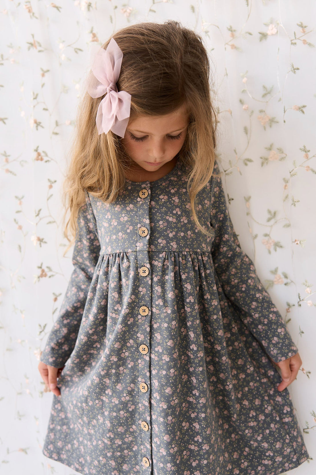 Organic Cotton Poppy Dress - Rosalie Floral Lava Childrens Dress from Jamie Kay USA