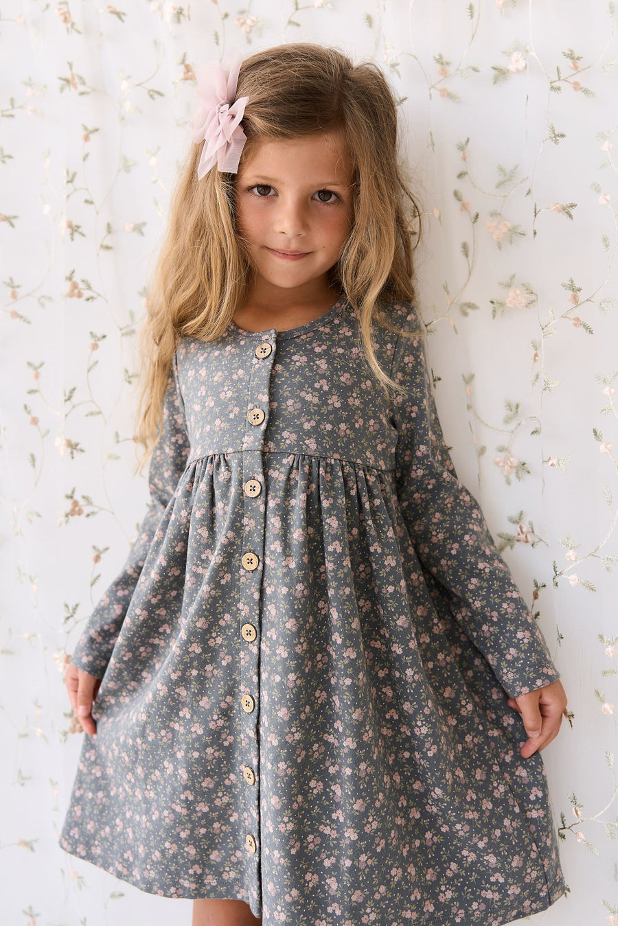 Organic Cotton Poppy Dress - Rosalie Floral Lava Childrens Dress from Jamie Kay USA