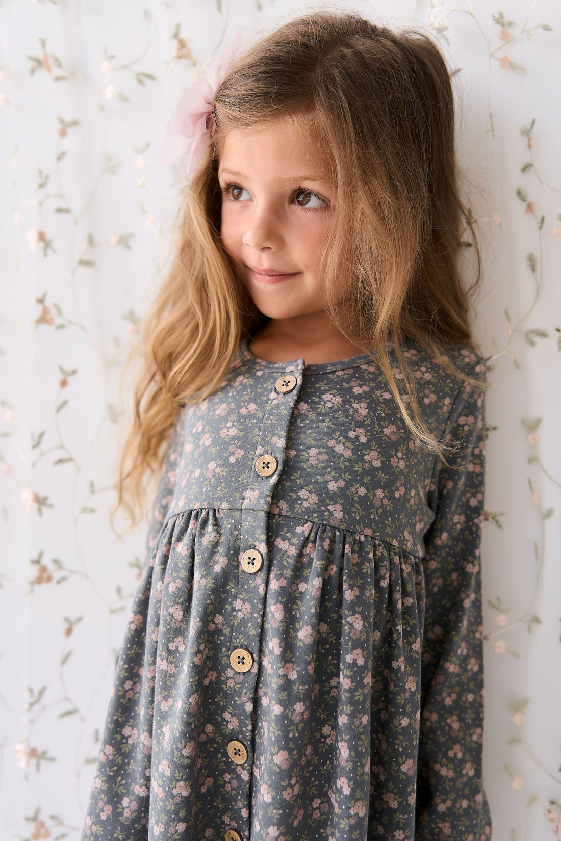 Organic Cotton Poppy Dress - Rosalie Floral Lava Childrens Dress from Jamie Kay USA