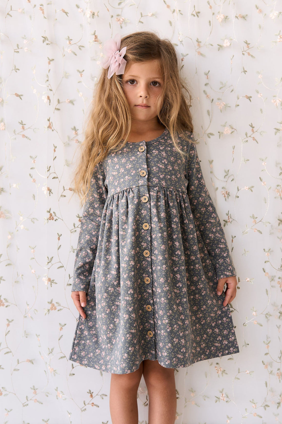 Organic Cotton Poppy Dress - Rosalie Floral Lava Childrens Dress from Jamie Kay USA