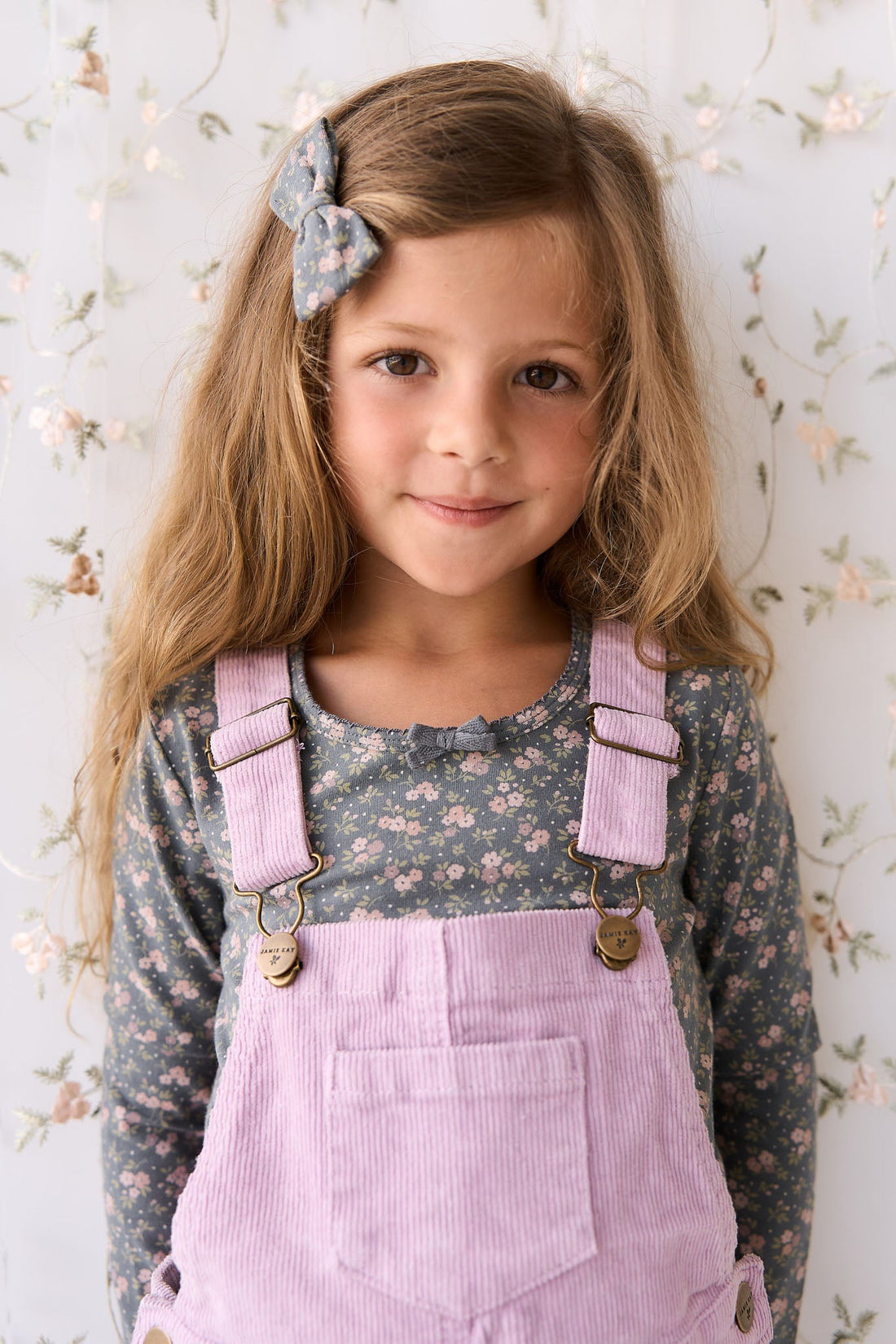 Organic Cotton Long Sleeve Top - Rosalie Floral Lava Childrens Top from Jamie Kay USA