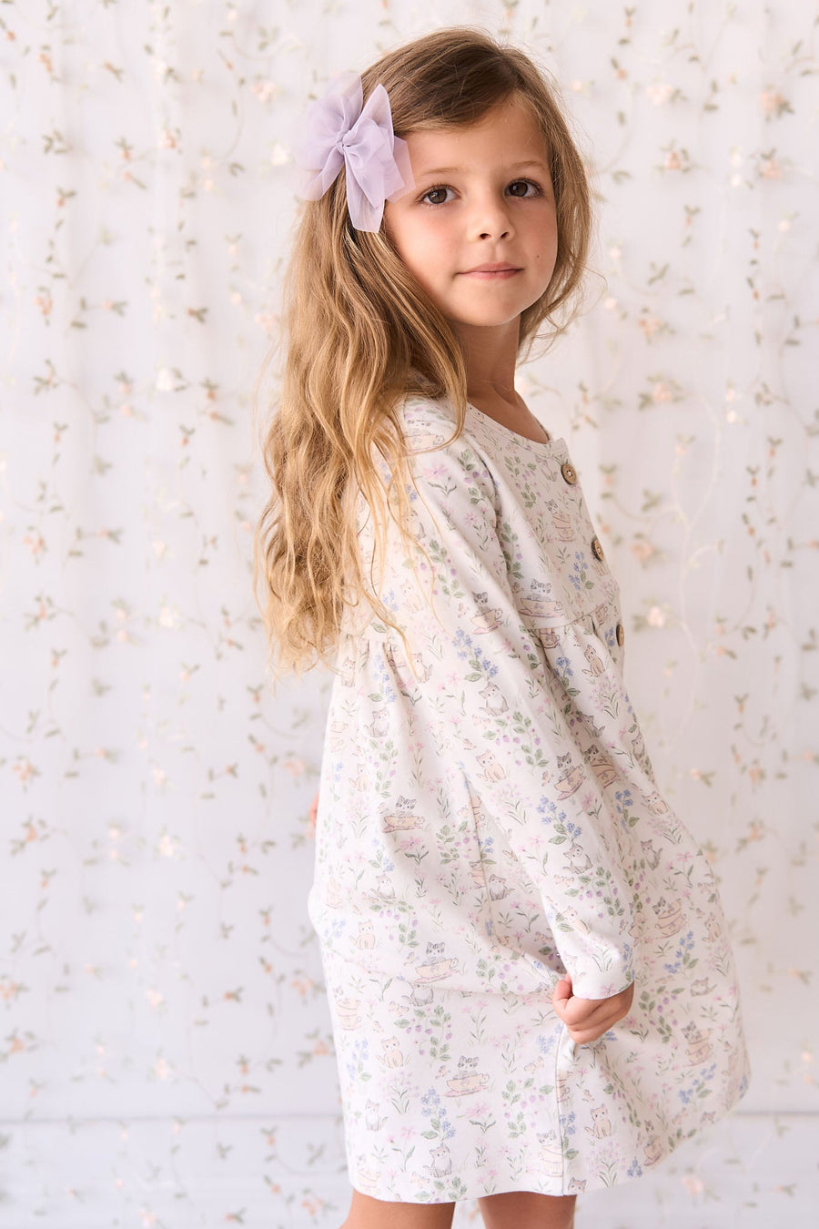 Organic Cotton Poppy Dress - Moons Garden Lavender Childrens Dress from Jamie Kay USA