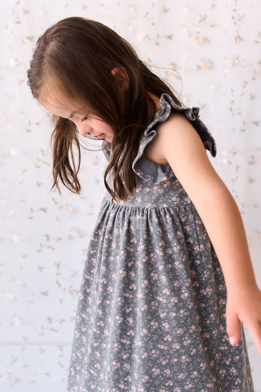 Organic Cotton Sienna Dress - Rosalie Floral Lava Childrens Dress from Jamie Kay USA