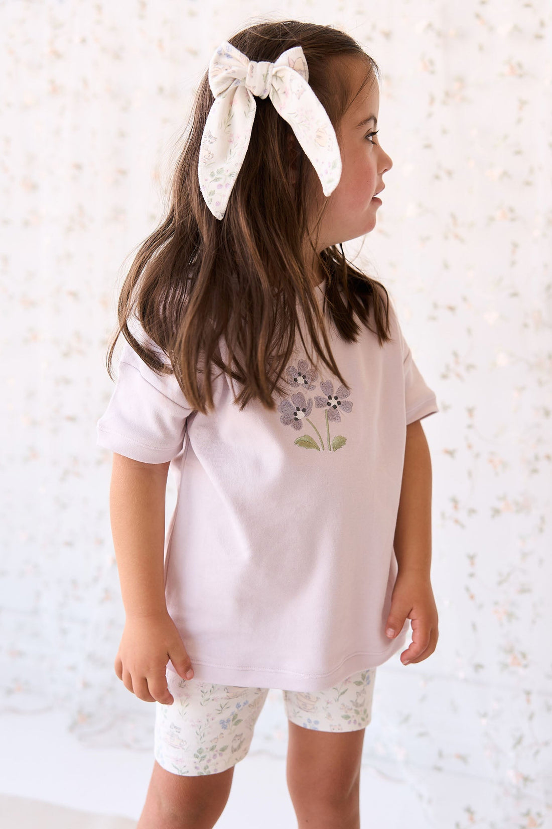 Organic Cotton Everyday Bike Short - Moons Garden Lavender Childrens Short from Jamie Kay USA