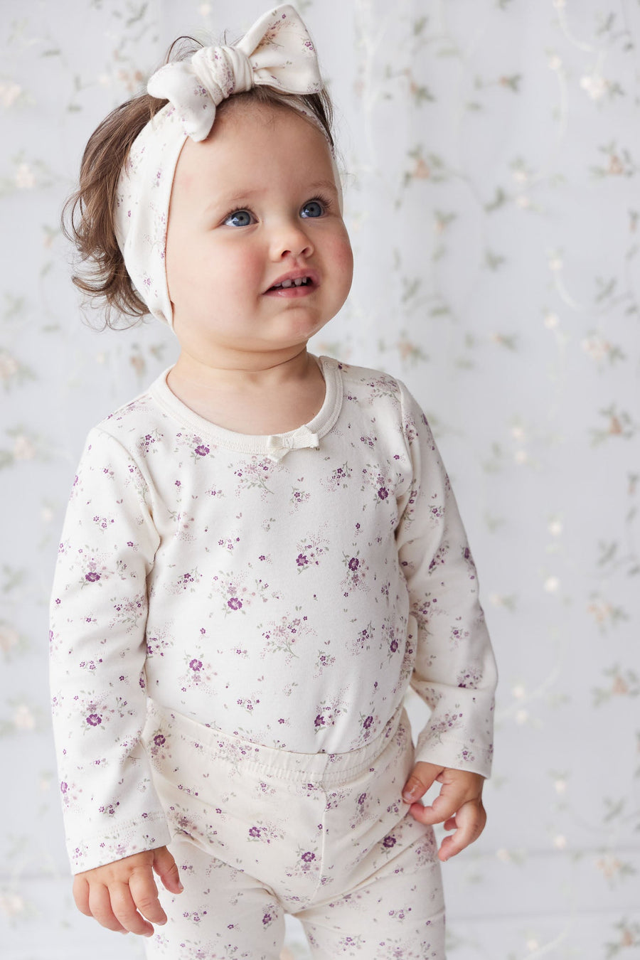 Organic Cotton Long Sleeve Top - Sweet William Floral Natural Childrens Top from Jamie Kay USA