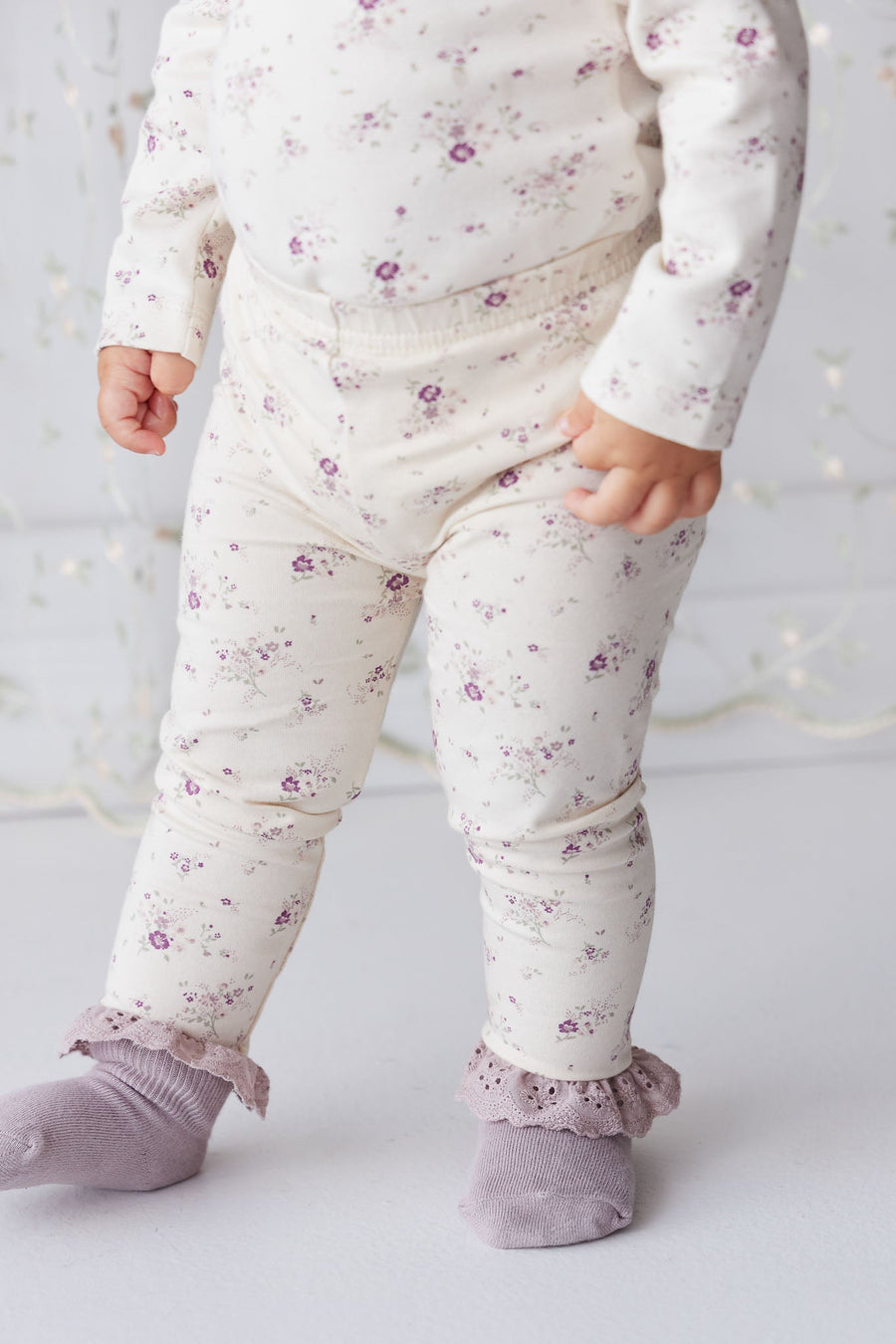 Organic Cotton Everyday Legging - Sweet William Floral Natural Childrens Legging from Jamie Kay USA