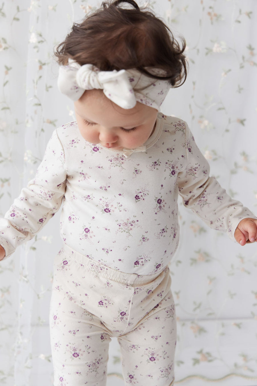 Organic Cotton Long Sleeve Top - Sweet William Floral Natural Childrens Top from Jamie Kay USA