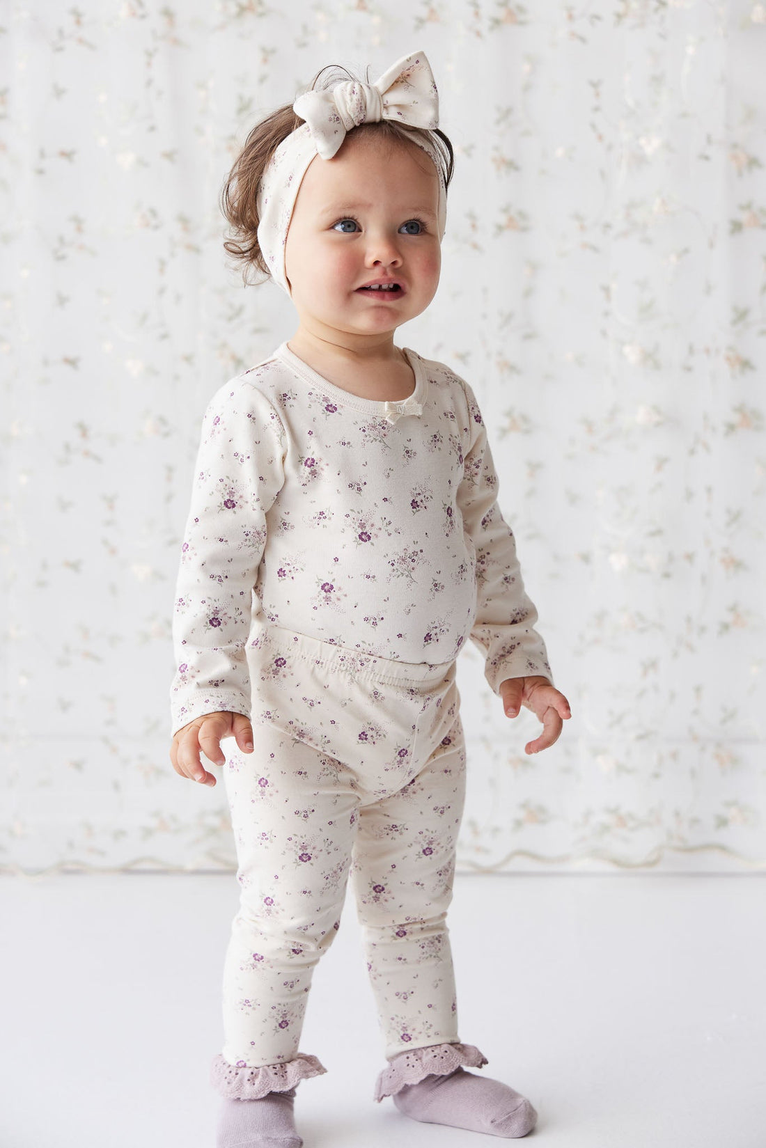 Organic Cotton Everyday Legging - Sweet William Floral Natural Childrens Legging from Jamie Kay USA