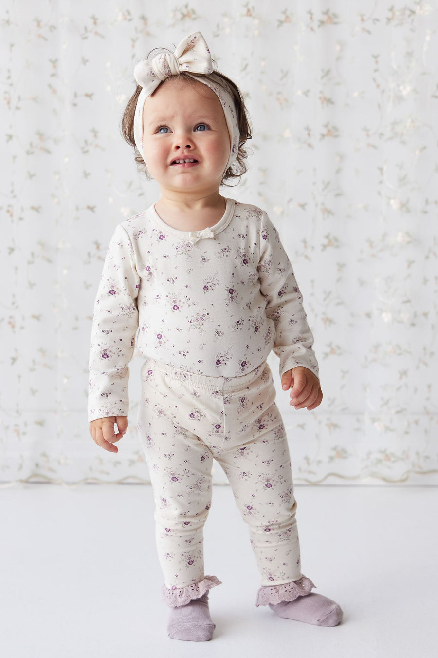 Organic Cotton Everyday Legging - Sweet William Floral Natural Childrens Legging from Jamie Kay USA