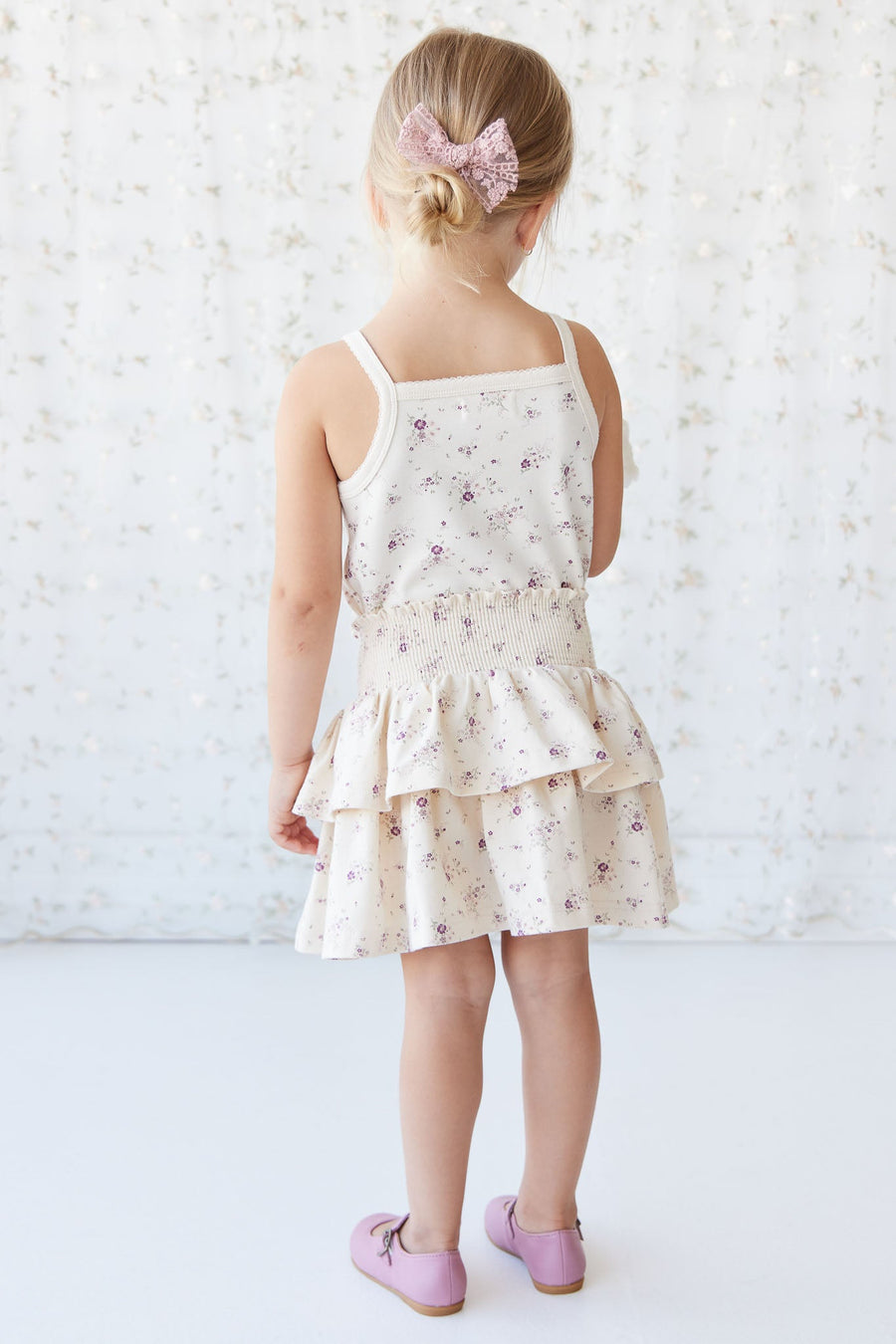 Organic Cotton Ruby Skirt - Sweet William Floral Natural Childrens Skirt from Jamie Kay USA