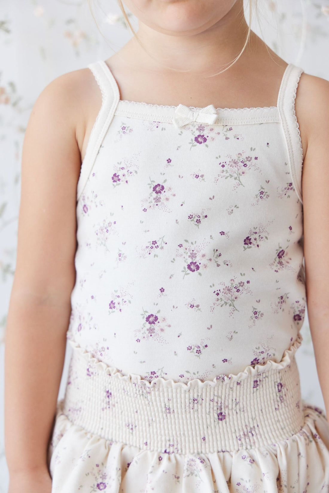 Organic Cotton Singlet - Sweet William Floral Natural Childrens Singlet from Jamie Kay USA