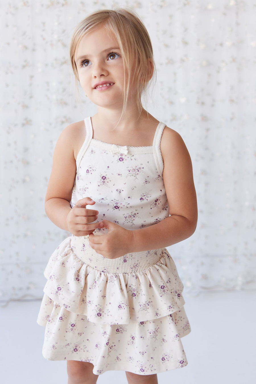 Organic Cotton Ruby Skirt - Sweet William Floral Natural Childrens Skirt from Jamie Kay USA