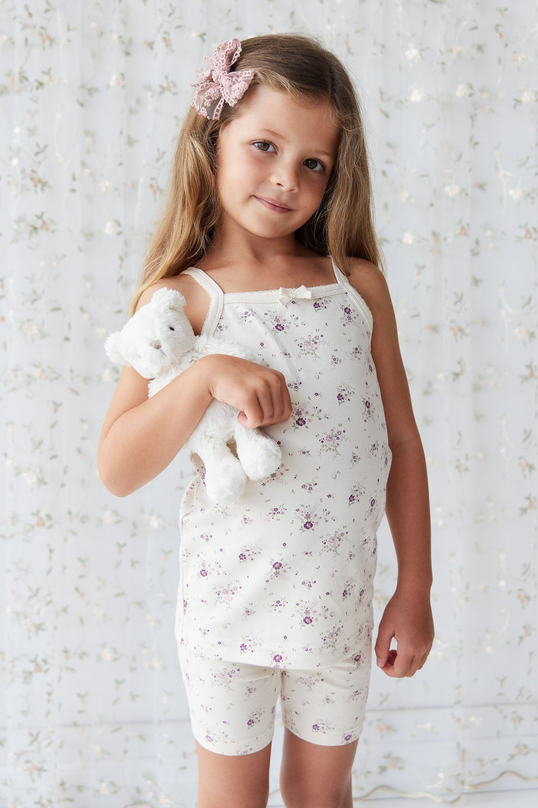 Organic Cotton Everyday Bike Short - Sweet William Floral Natural Childrens Short from Jamie Kay USA