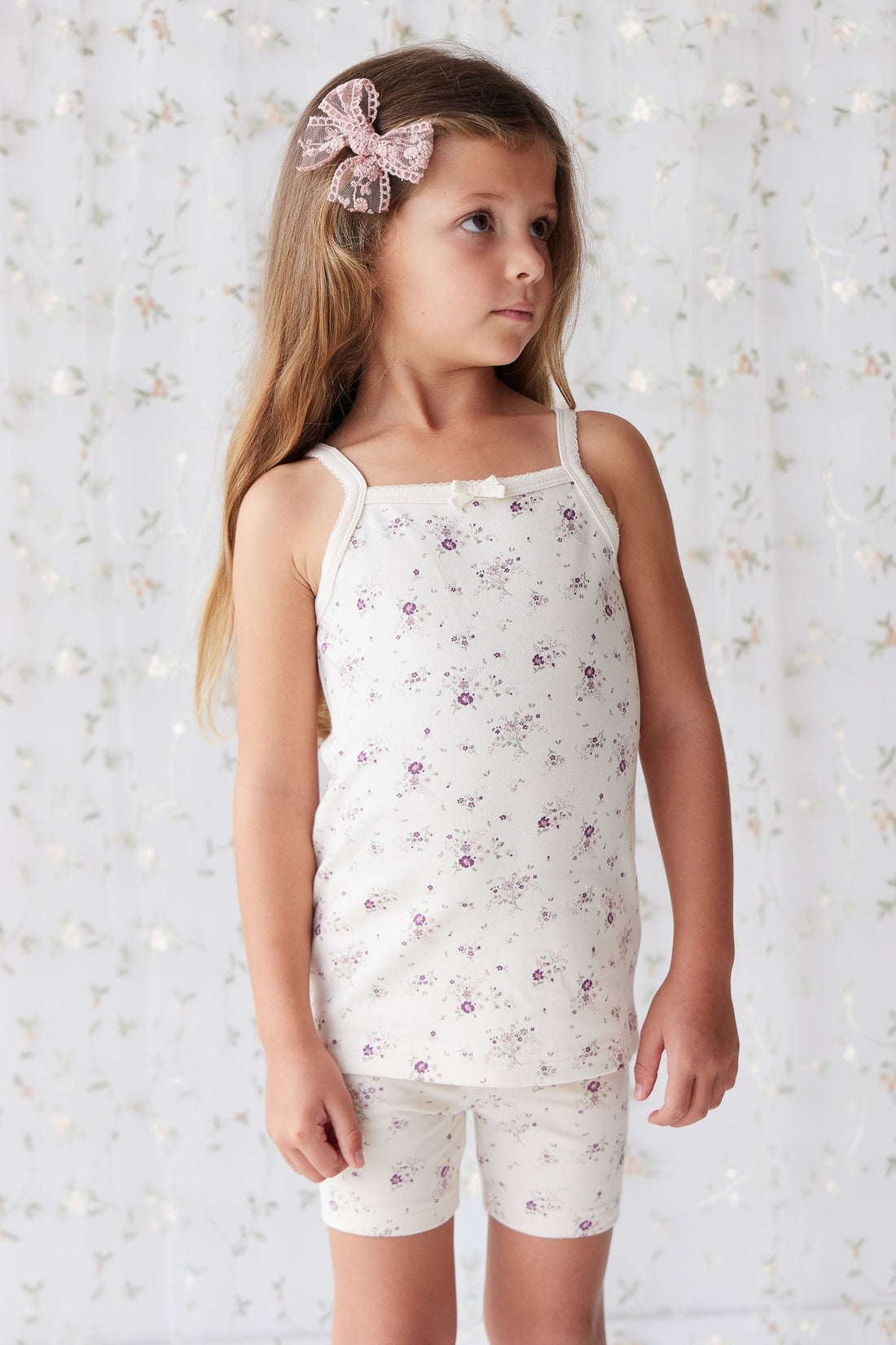 Organic Cotton Singlet - Sweet William Floral Natural Childrens Singlet from Jamie Kay USA