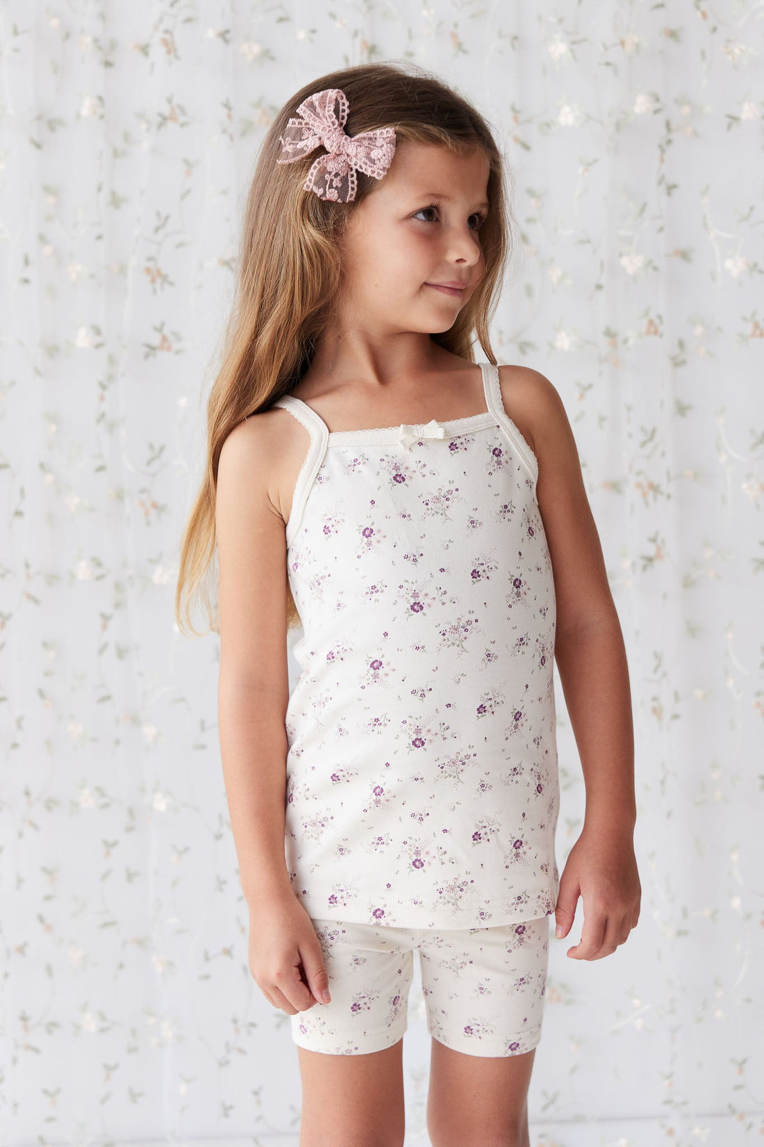 Organic Cotton Everyday Bike Short - Sweet William Floral Natural Childrens Short from Jamie Kay USA