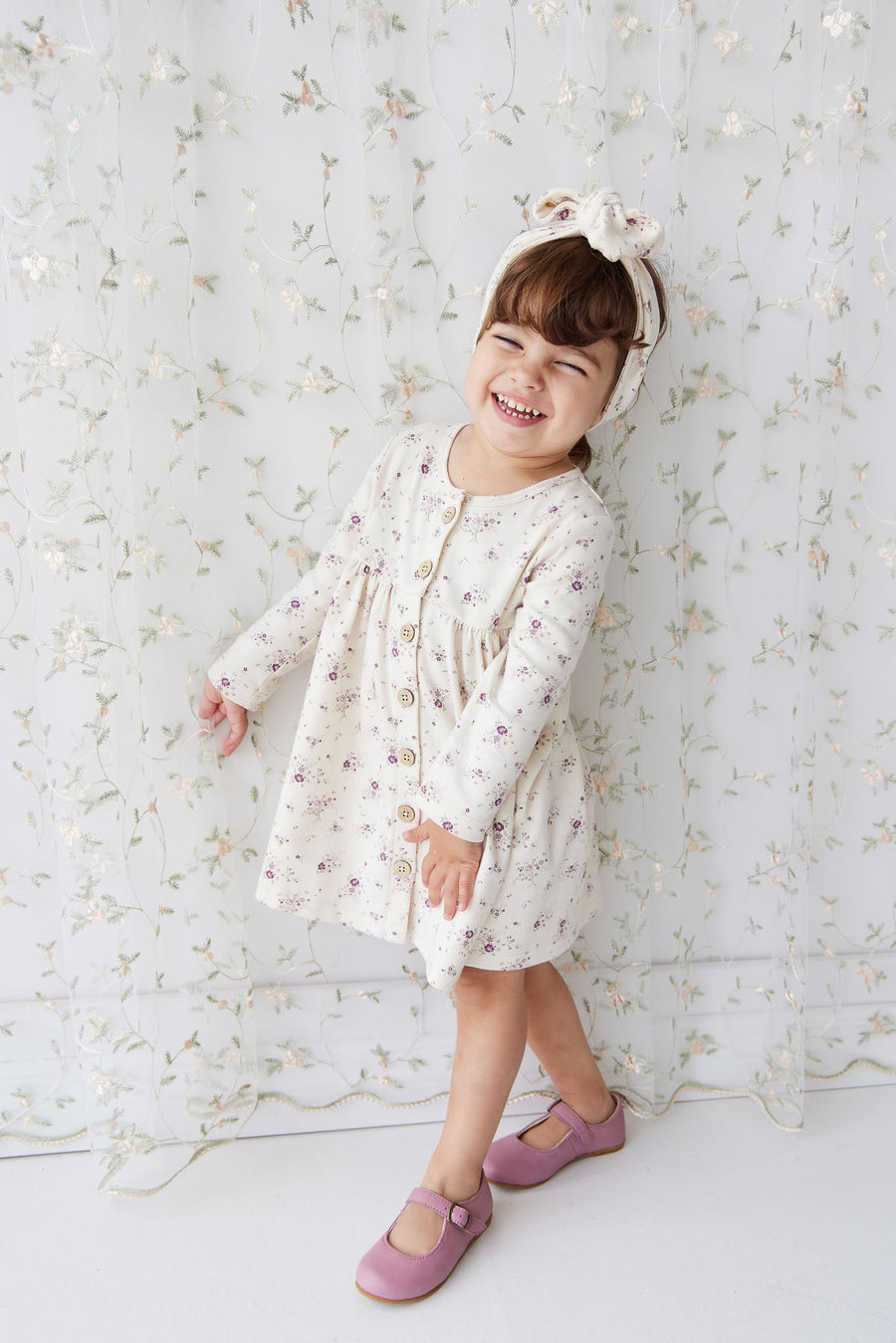 Organic Cotton Poppy Dress - Sweet William Floral Natural Childrens Dress from Jamie Kay USA