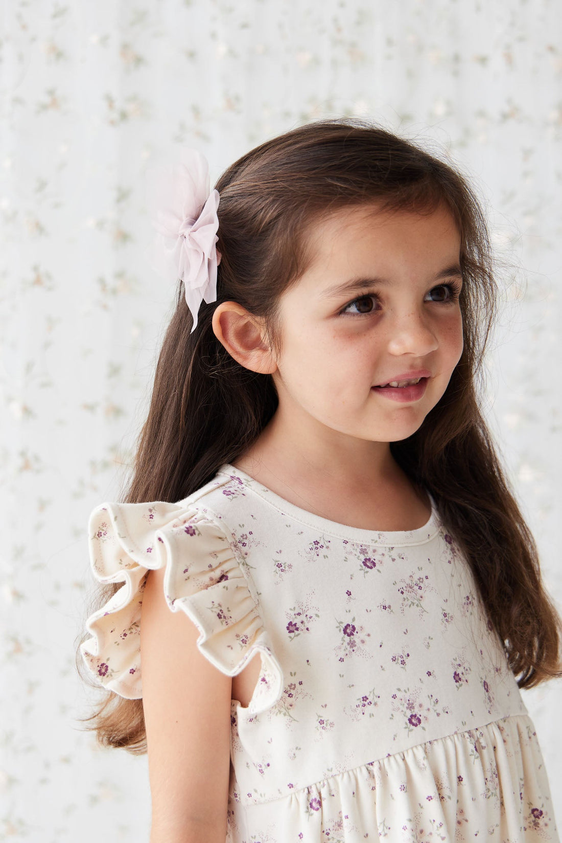 Organic Cotton Ada Dress - Sweet William Floral Natural Childrens Dress from Jamie Kay USA