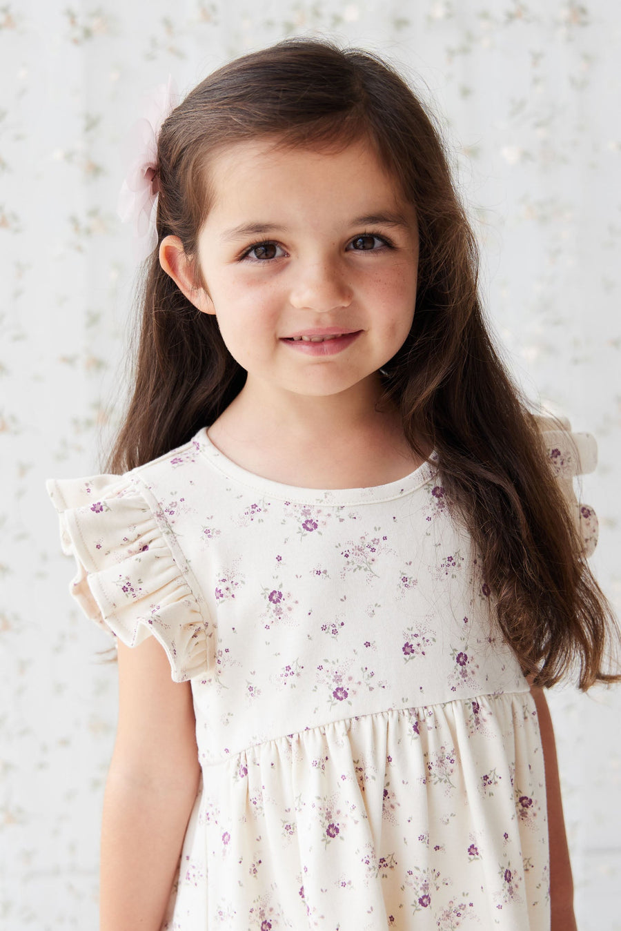 Organic Cotton Ada Dress - Sweet William Floral Natural Childrens Dress from Jamie Kay USA