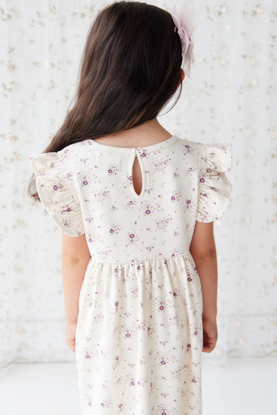 Organic Cotton Ada Dress - Sweet William Floral Natural Childrens Dress from Jamie Kay USA