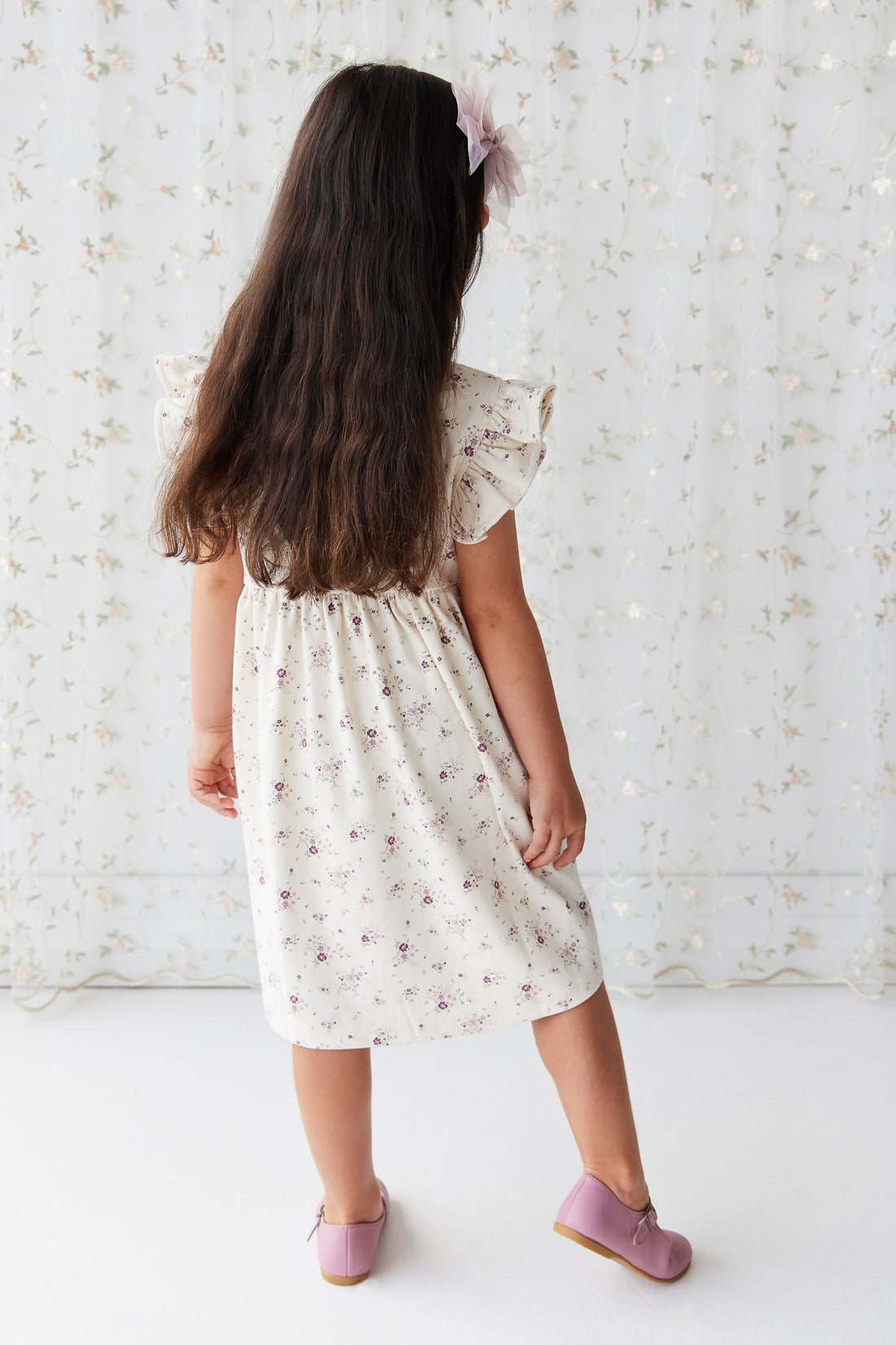 Organic Cotton Ada Dress - Sweet William Floral Natural Childrens Dress from Jamie Kay USA