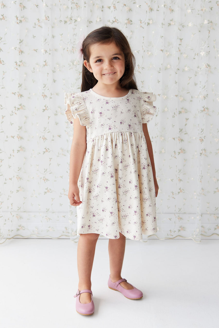 Organic Cotton Ada Dress - Sweet William Floral Natural Childrens Dress from Jamie Kay USA