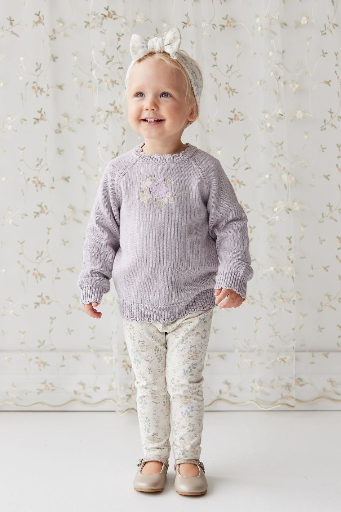 Organic Cotton Everyday Legging - Moons Garden Lavender Childrens Legging from Jamie Kay USA