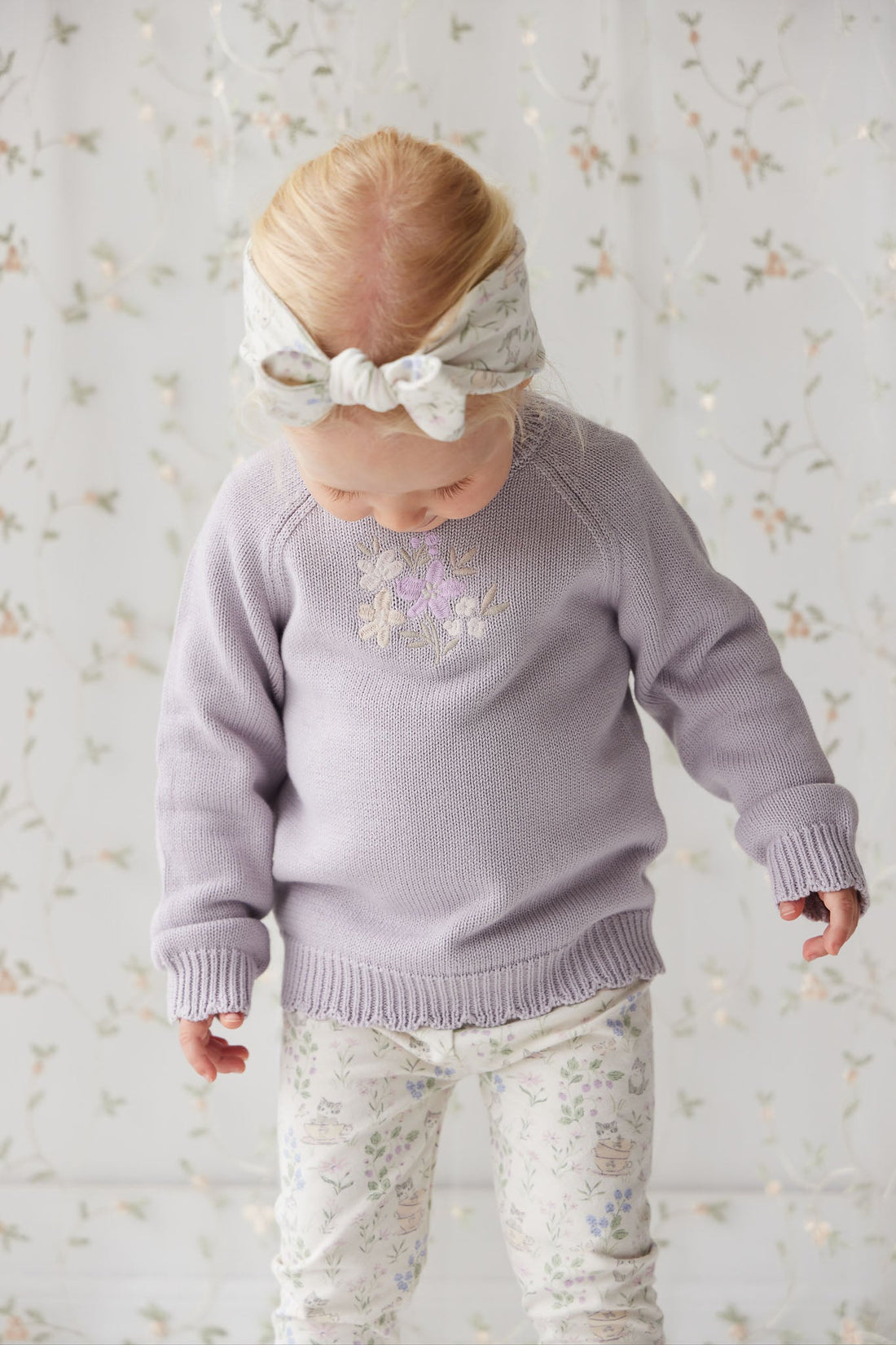 Organic Cotton Everyday Legging - Moons Garden Lavender Childrens Legging from Jamie Kay USA