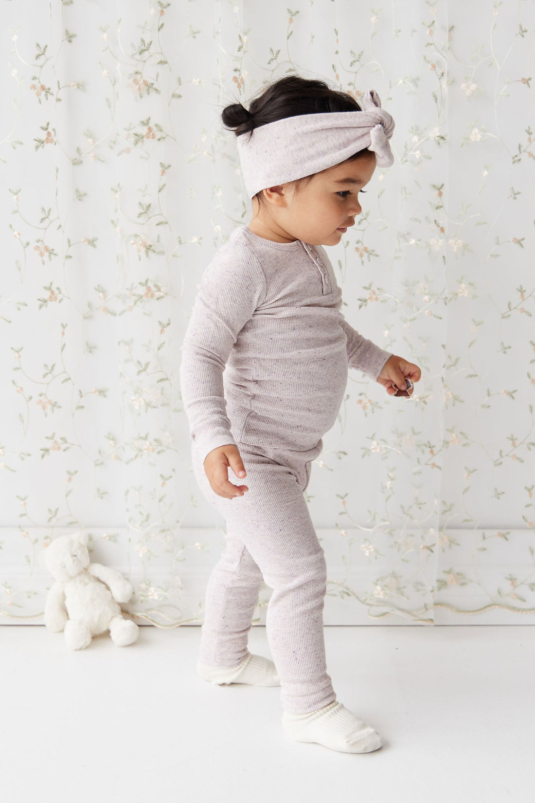 Organic Cotton Fine Rib Legging - Lavender Fleck Childrens Legging from Jamie Kay USA