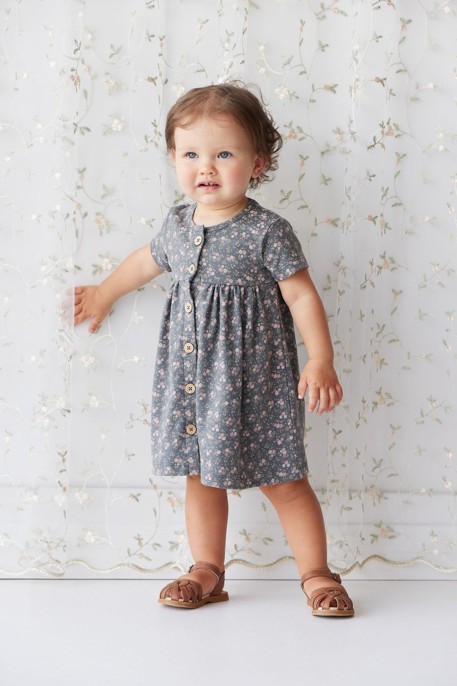 Organic Cotton Lola Dress - Rosalie Floral Lava Childrens Dress from Jamie Kay USA