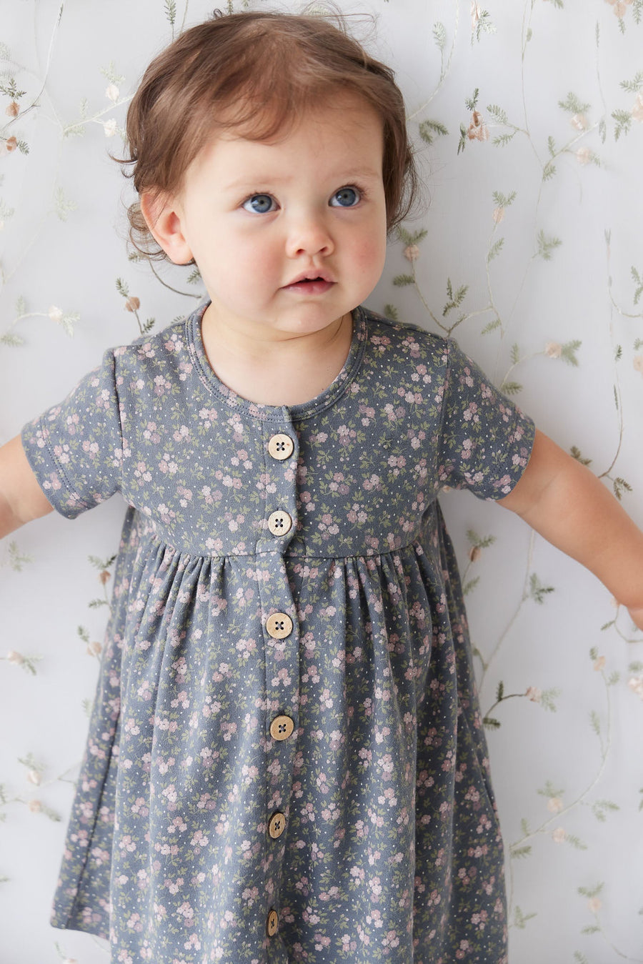 Organic Cotton Lola Dress - Rosalie Floral Lava Childrens Dress from Jamie Kay USA