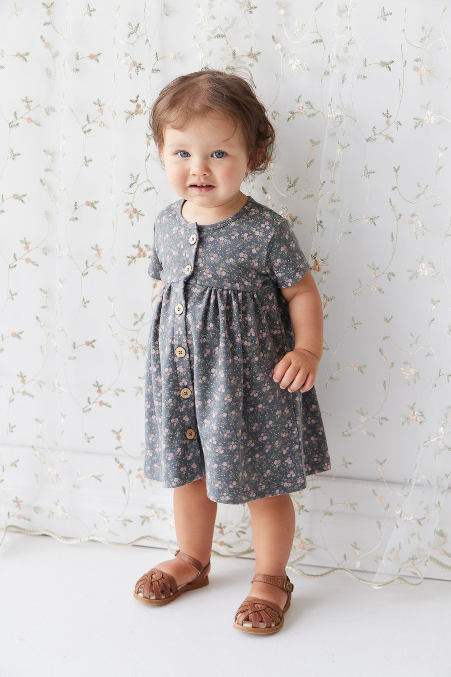 Organic Cotton Lola Dress - Rosalie Floral Lava Childrens Dress from Jamie Kay USA