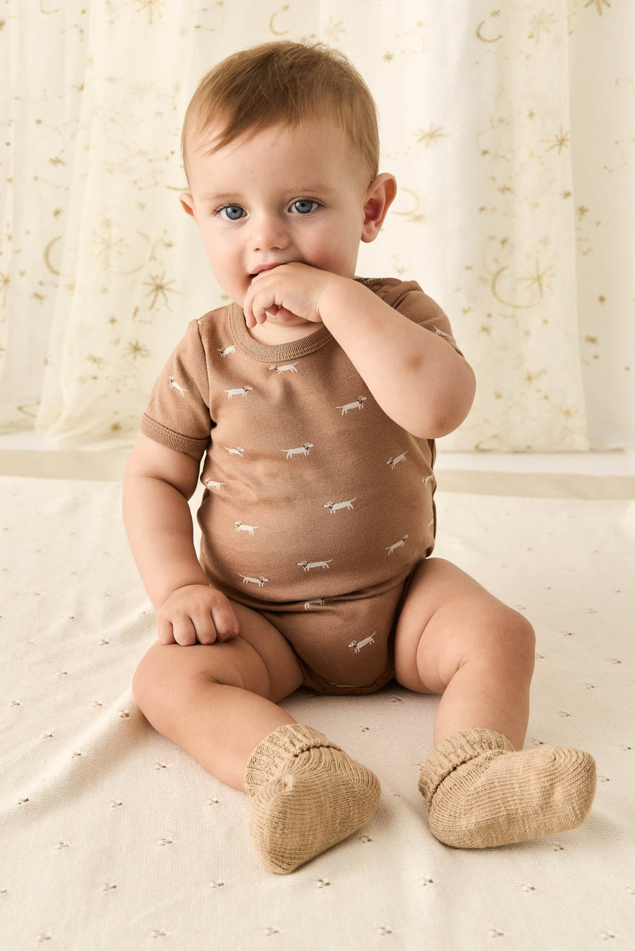 Organic Cotton Hudson Short Sleeve Bodysuit - Cosy Basil Spiced Childrens Bodysuit from Jamie Kay USA